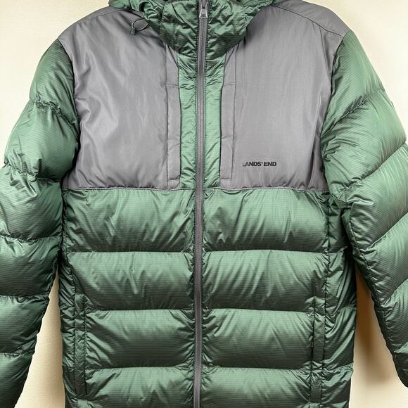 Lands' End Men's Down Wide Channel Parka Puffer Jacket Coat Green Small - Picture 5 of 16